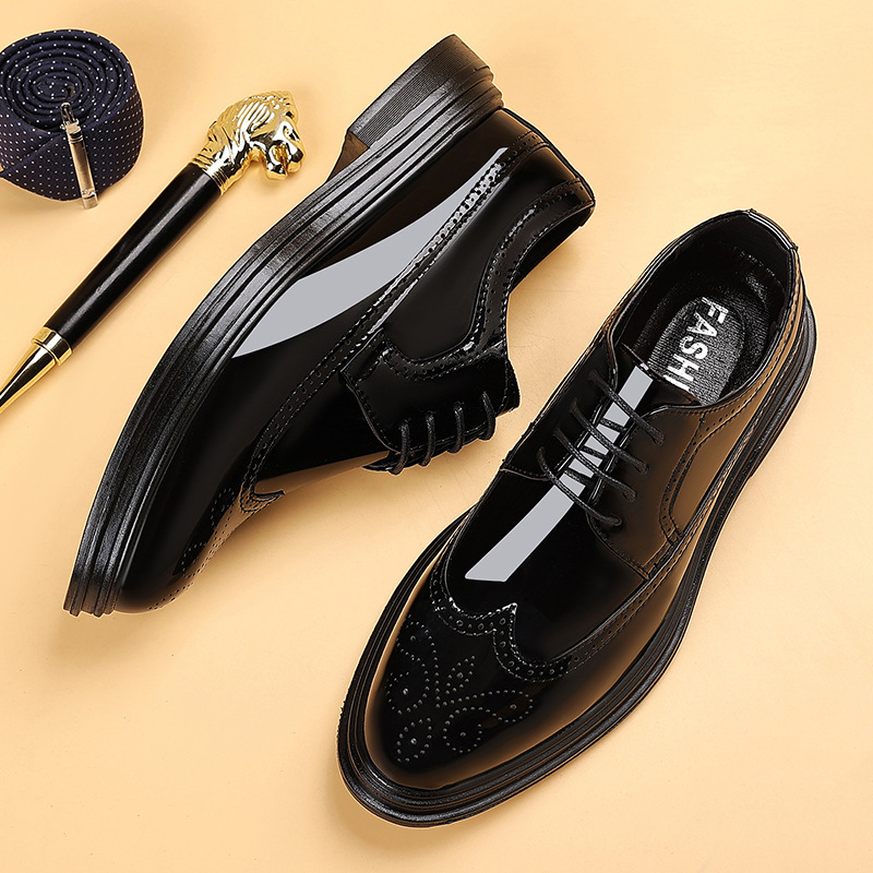 Oxford Shoes Brogue - Мужские лакированные туфли-броги на шнуровке, формальные
