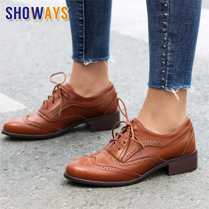 Oxford Shoes Brogue - Британские женские оксфорды на плоской подошве,